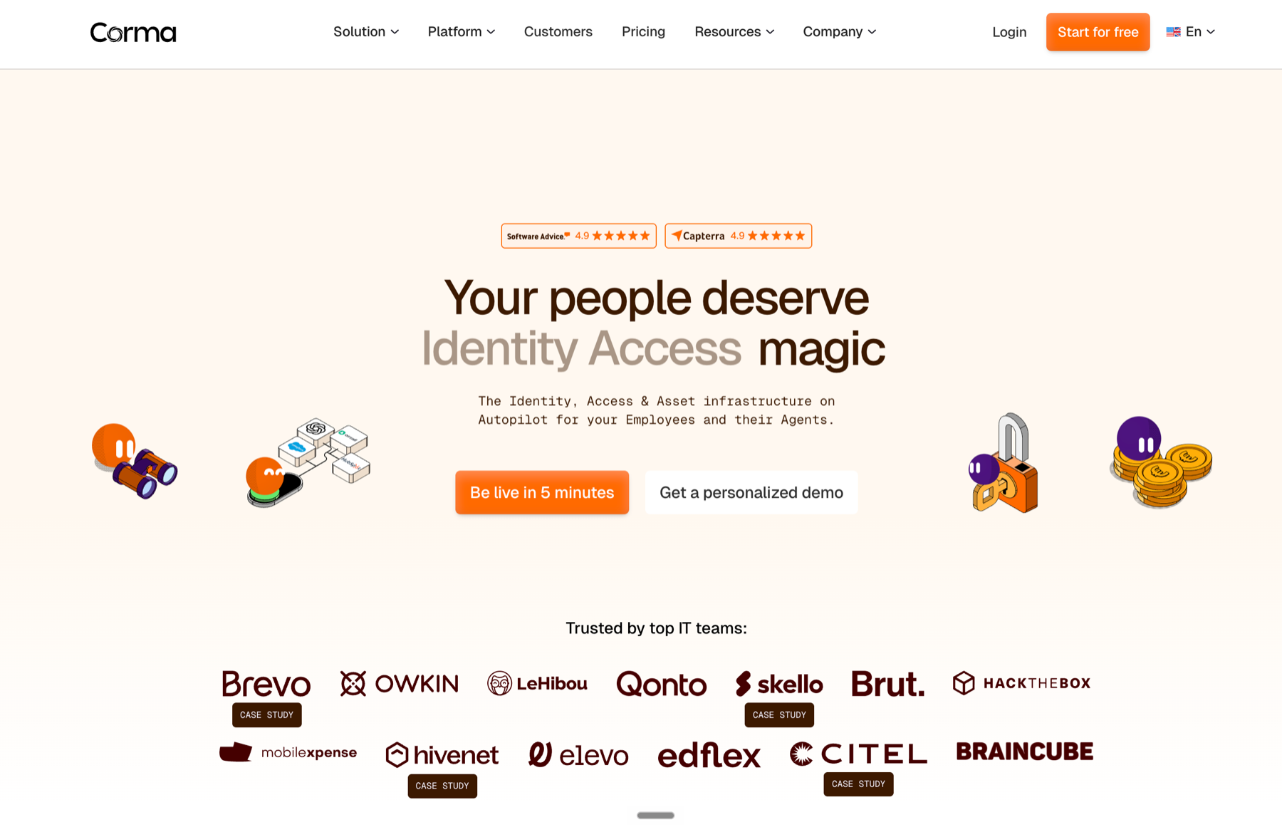 Corma’s homepage: identity, access and asset infrastructure for IT teams
